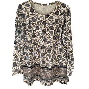 J. Jill Simply Supima Cotton tunic top medium floral 3/4 sleeve Boho casual